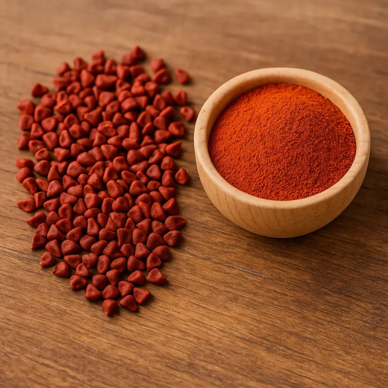 Annatto seeds and urucum powder for skincare oil.